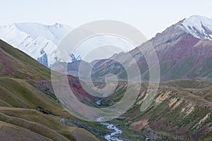 Morning Landscape of Alay Valley in Osh, Kyrgyzstan. Pamir mountains in Kyrgyzstan