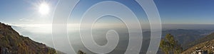 Morning landscape on the Padana plain with high pollution and humidity in the air. Panorama from Linzone Mountain