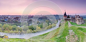 Morning landscape panorama of the old fortress on