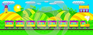 Morning landscape train , vector