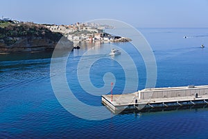 Morning landscapes of the old port, fort and buildings in Marseille, France