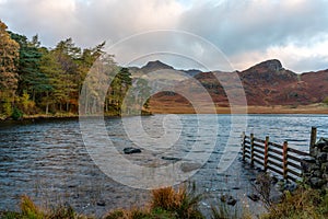 Morning light at Blea Tarn in the English Lake District with views of the Langdale Pikes, and Side Pike during autumn