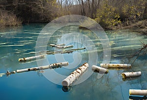 pipe Floating fiber optic cable, buoy, and electronic waste in ocean.AI Generated