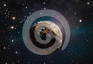 Close-up view of an asteroid floating through space.AI Generated