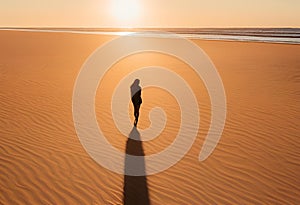 Human shadow cast gently across sandy ground.AI Generated