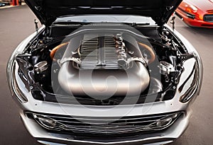 Modified car engine optimized for enhanced performance and power.AI Generated
