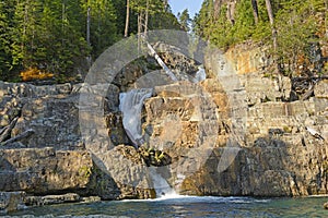 Morning Light on Hidden Falls in the Mountains