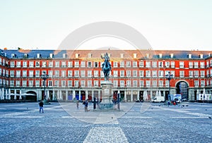 Morning Light at Plaza Mayor in Madrid , Spain