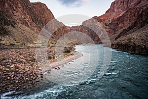 Morning Light Turns the Colorado River Blue in the Bottom of the Grand Canyon