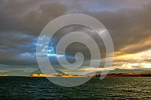 morning light at Ultima Esperanza Sound, Patagonia, Chile photo