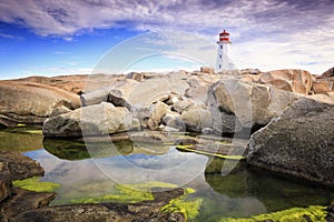 Morning at Lighthouse at Peggy`s Cove, Nova Scotia, Canada