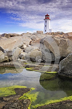 Morning at Lighthouse at Peggy`s Cove, Nova Scotia, Canada