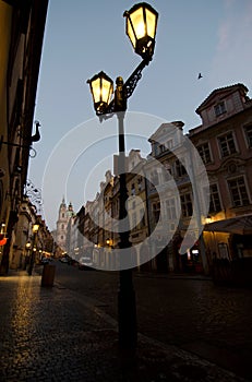 Morning lights on Mostecka street, Mala Strana