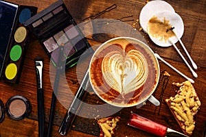 Morning makeup in cafe