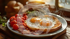 morning meal traditions, an english breakfast is traditionally enjoyed with tea or coffee photo