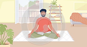 Morning meditation for gratitude flat color vector illustration