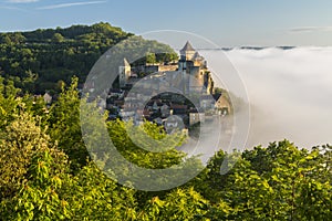 Morning mist, Castelnaud, Dordogne, Aquitaine,