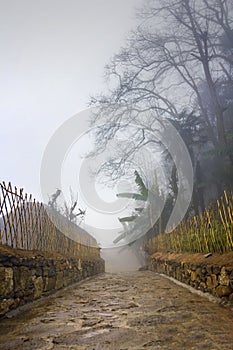 Morning mist in the mountain village