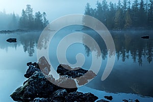 Morning mist on the river Zhombolok