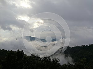Morning mist and sunrise in North of Thailand Natural Attractions