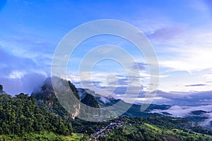 Morning mist Viewpoint Phu Pha Mok Baan Jabo, the most favourite place for tourist in Mae Hong Son province Thailand