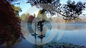 Morning mists on Lake Kinrinko at Yufui