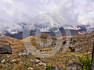 The Morning mists over rocky mountains, Andringitra, Madagascar