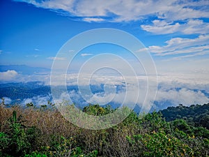 Morning a mountains and fog at Mon jam,Mae Raem, Chiang Mai, Thailand