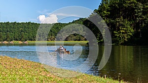 .Morning in Pang Ung Lake,North of Thailand, is a tourist place where people come to vacation