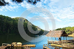 Morning in Pang Ung Lake,North of Thailand, is a tourist place where people come to vacation in the winter,