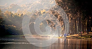 Morning in Pang Ung Lake,North of Thailand, is a tourist place photo