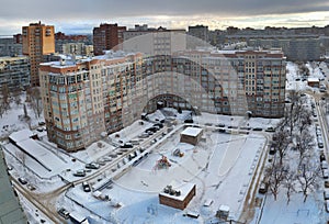 Morning panorama of one of the residential areas of the Avtozavodsky district of the city of Togliatti.