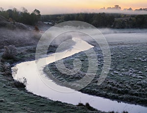 Morning. a picturesque autumn dawn. autumn river