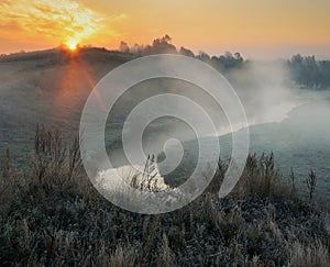 Morning. a picturesque autumn dawn. autumn river