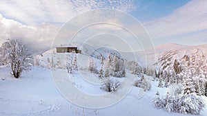 Morning predawn winter mountain panorama (Carpathian, Ukraine
