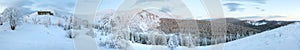 Morning predawn winter mountain panorama (Carpathian, Ukraine).