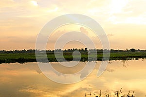 morning reflection dawn nature cloud horizon sky sunrise dusk evening sunset sunlight wetland plain mist lake marsh river