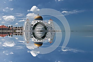 Morning reflectionscenery of Malacca Straits Mosque