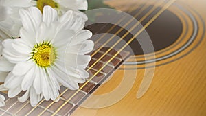 Morning relaxation and cozy with white daisy on guitar for Rural