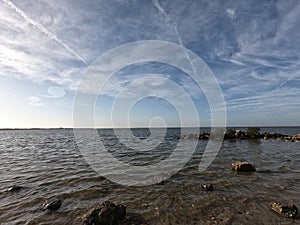 Morning Rocky Shoreline In The Bay