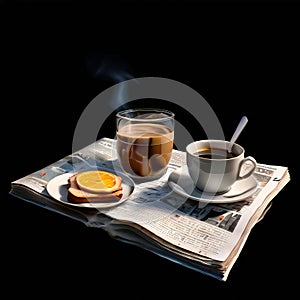 morning routine with coffee newspaper and breakfast in bed o a