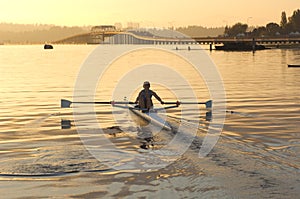 Morning rower and bridge