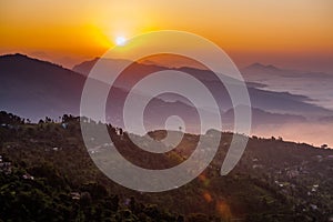 Morning at Sarangkot view point near Pokhara in Nepal