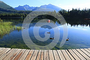 Morning scene on mountain lake in Tatras