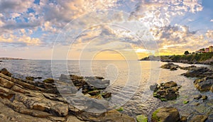 morning scenery with rocky cost of bulgaria black sea near sozopol