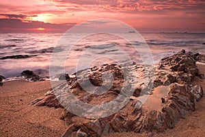 Morning Sea View with Rock at Samaesarn, Sattahib, Chonburi, Thailand