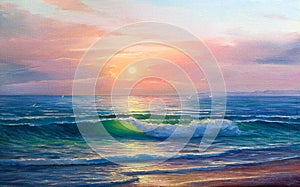 Amanecer a través de el mar. la pintura país costero 