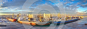 Panoramic view of sunny morning at seaport, Casablanca - Morocco photo