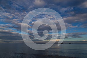 Morning seascape. Boats on the ocean surface