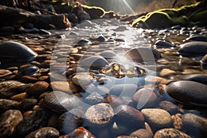 Morning Serenity: Crystal-Clear Stream Over Smooth Rocks
